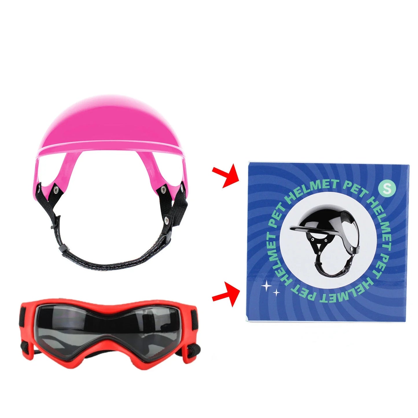 Dog Helmet and Dog Goggles for Motorcycle [Ear Holes + Adjustable Straps = Happy Puppy Riding]