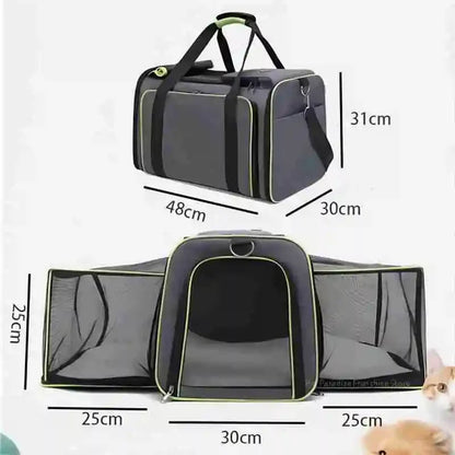 2025 New Large Capacity Carrier Cat Pet Airlines Approved Reflective Tape Cat Travel Bag Expandable Foldable Soft Dog Carrier