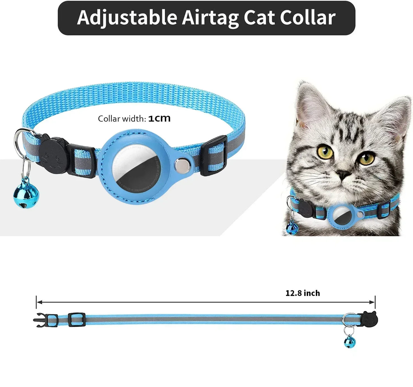 Reflective Cat Collar with AirTag Holder