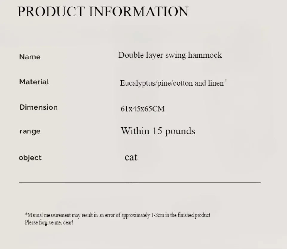 Modern Wooden Pet Resting Swinging Bed