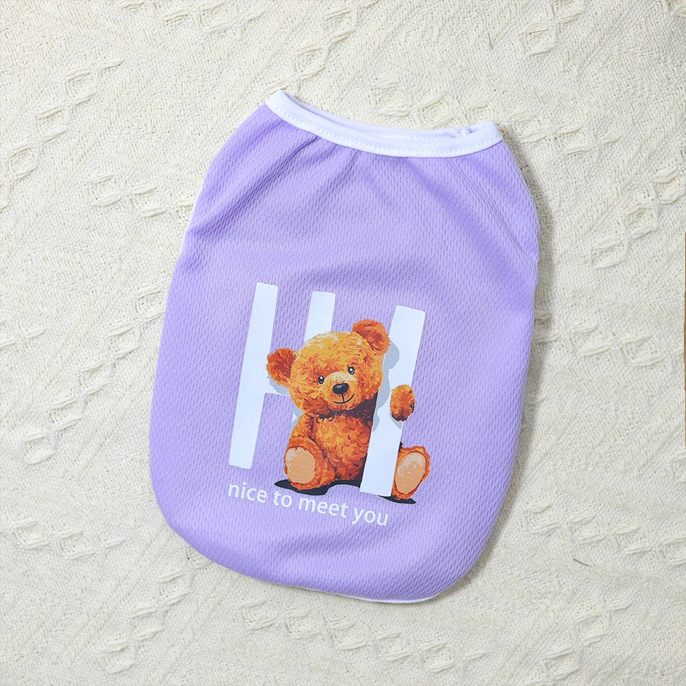Cute Cartoon Bear Print Summer Pet Vest