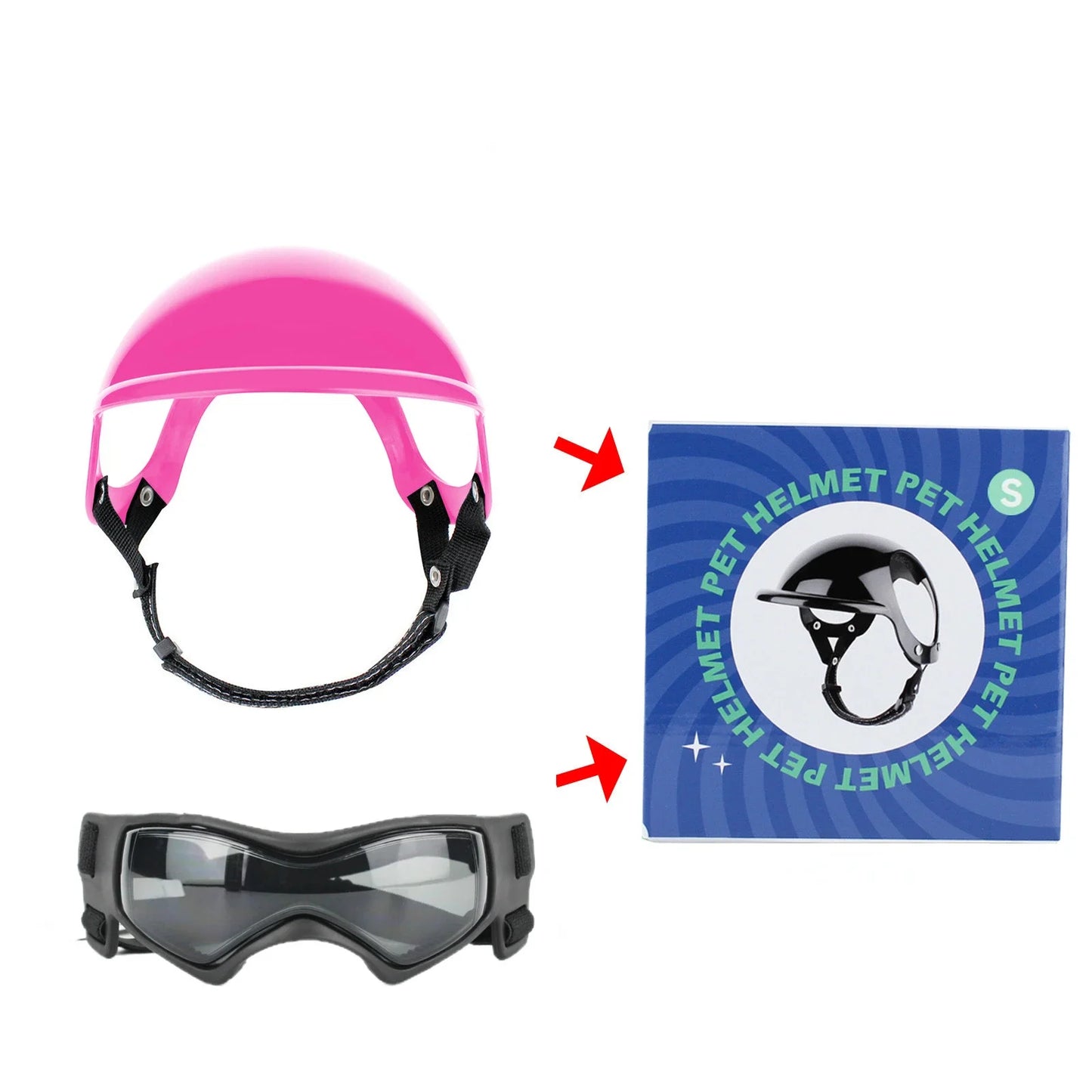 Dog Helmet and Dog Goggles for Motorcycle [Ear Holes + Adjustable Straps = Happy Puppy Riding]