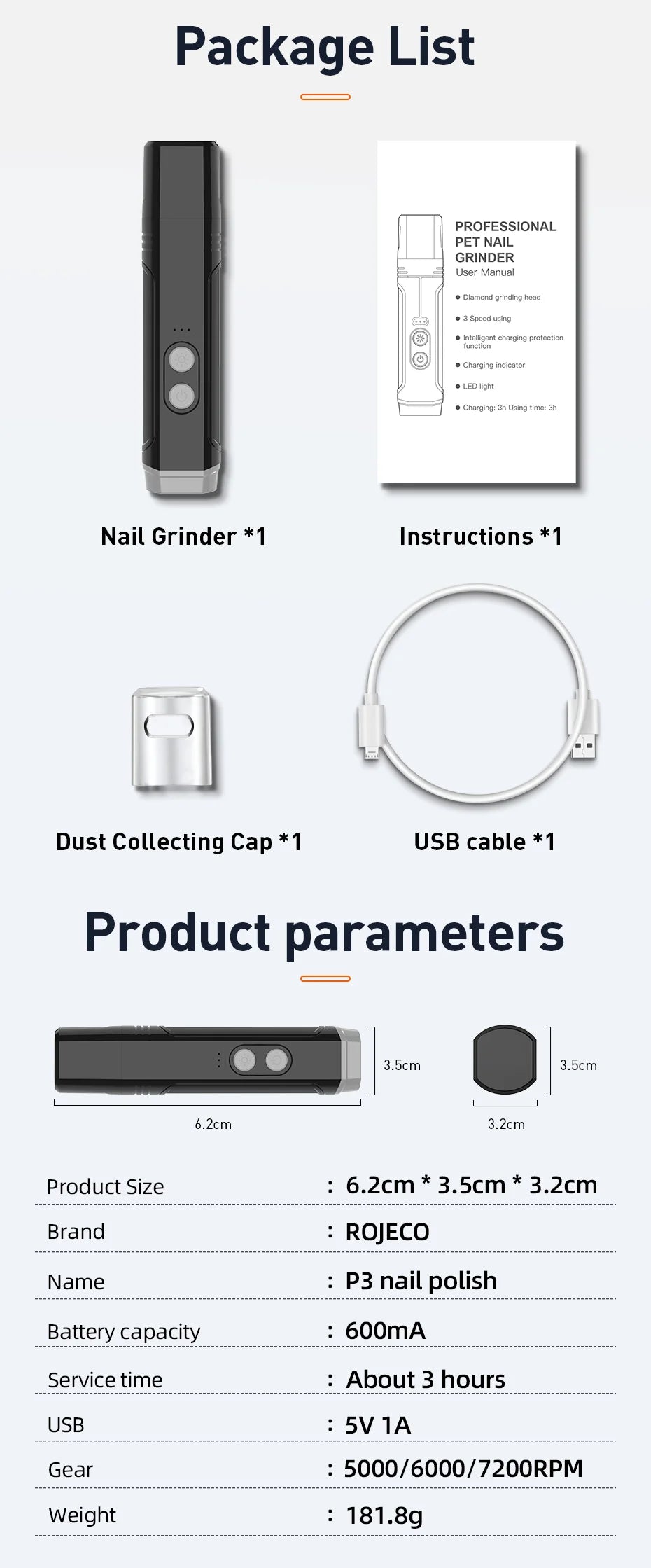 Electric Dog Nail Clippers With Rechargeable LED Lights