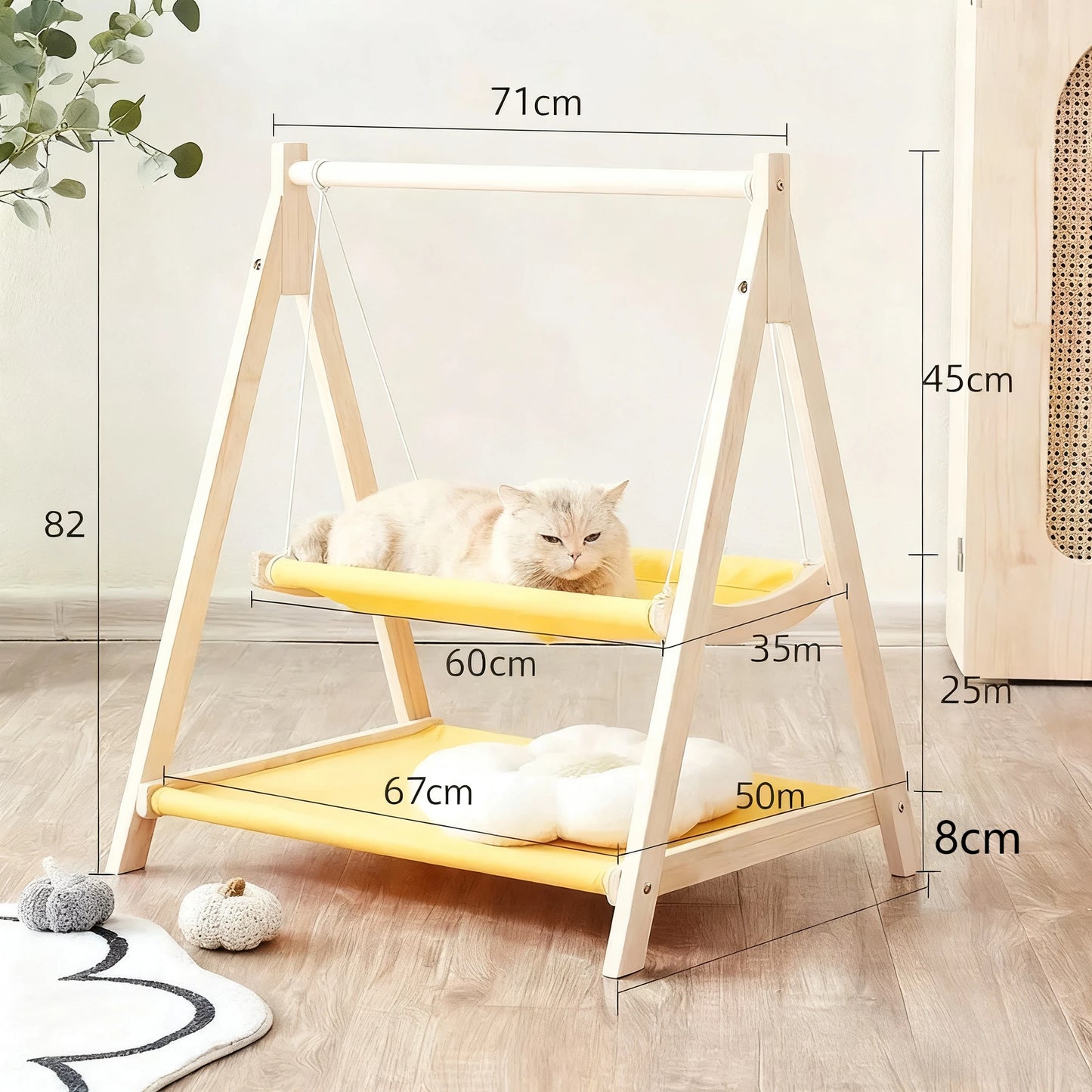 Double Layered Pet Hammock Light Luxury Cat Swing Large Capacity Wooden Cat Bed Floor Standing Comfortable and Stable Cat Bed