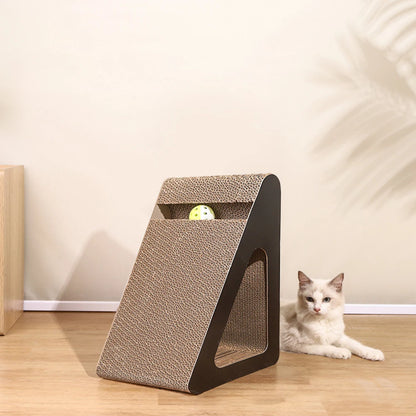 2 In 1 Cat Scratcher Cardboard Triangles Shaped With Spinnings Balls