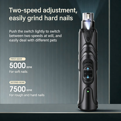 USB Rechargeable Pet Nail Grinder with LED Illumination, 2 Speed Quiet Electric Nail Trimmer, Painless Pet Nail Clipper for Dogs