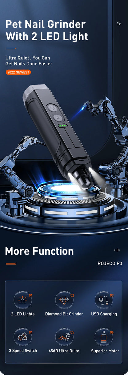 Electric Dog Nail Clippers With Rechargeable LED Lights