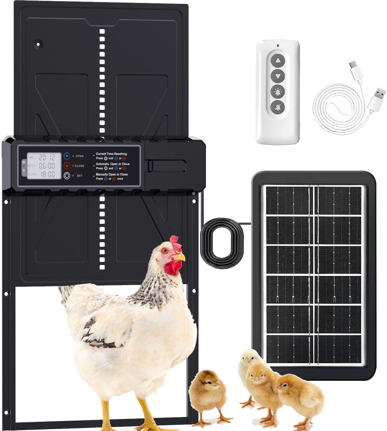 Large Size Solar Powered Fully Automatic Chicken Coop Door Aluminum Alloy with Timer Remote LCD Control for Easy Coop Management