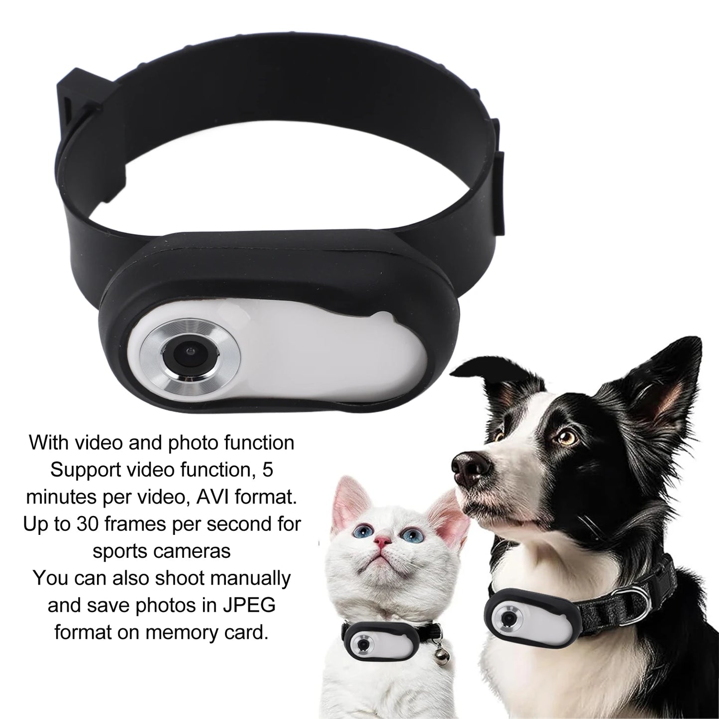 Pet Sport Camera Support Memory Card Cat Camera Collar USB Rechargeable 170° Wide Angle HD 1080P Portable for Cats