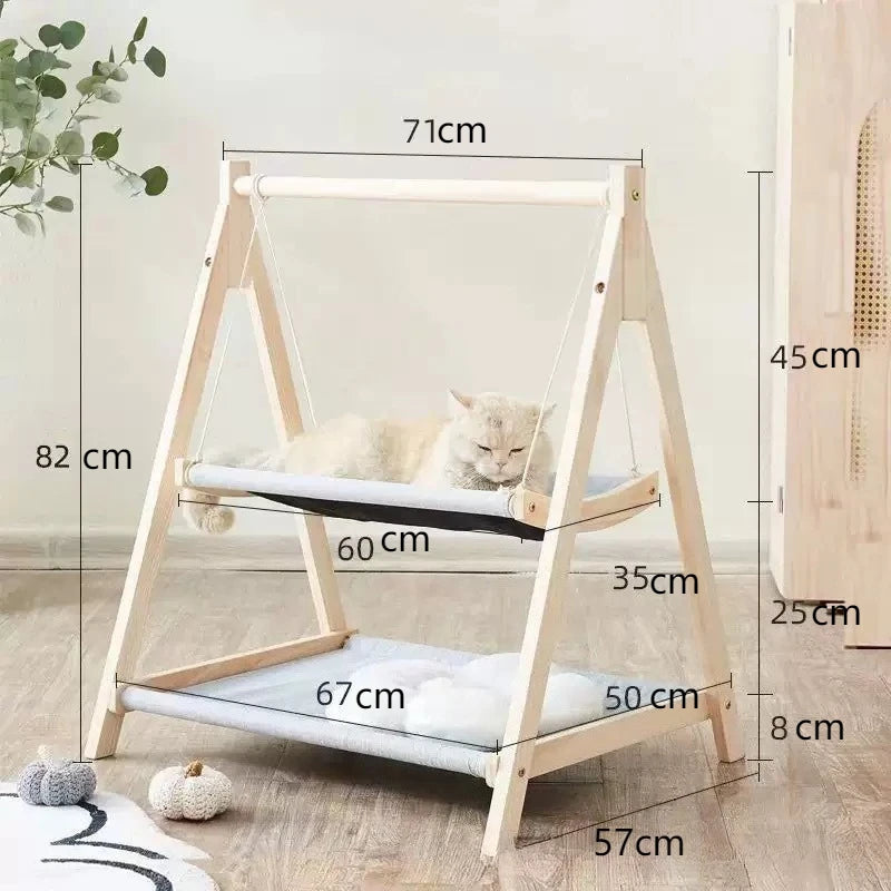 Double Layered Pet Hammock Light Luxury Cat Swing Large Capacity Wooden Cat Bed Floor Standing Comfortable and Stable Cat Bed
