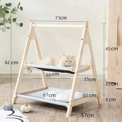 Double Layered Pet Hammock Light Luxury Cat Swing Large Capacity Wooden Cat Bed Floor Standing Comfortable and Stable Cat Bed