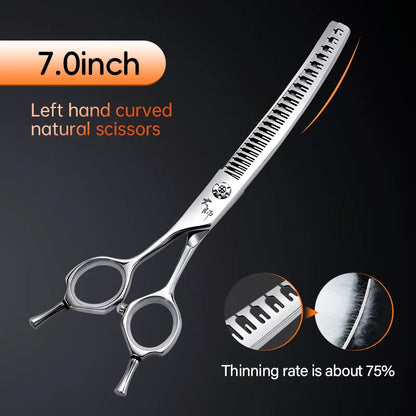 Fenice Left-handed 7.0 inch High-end JP440C 25° Curved Natural Thinning Scissors Pet Shears for Dog trimming Thinning rate 75%