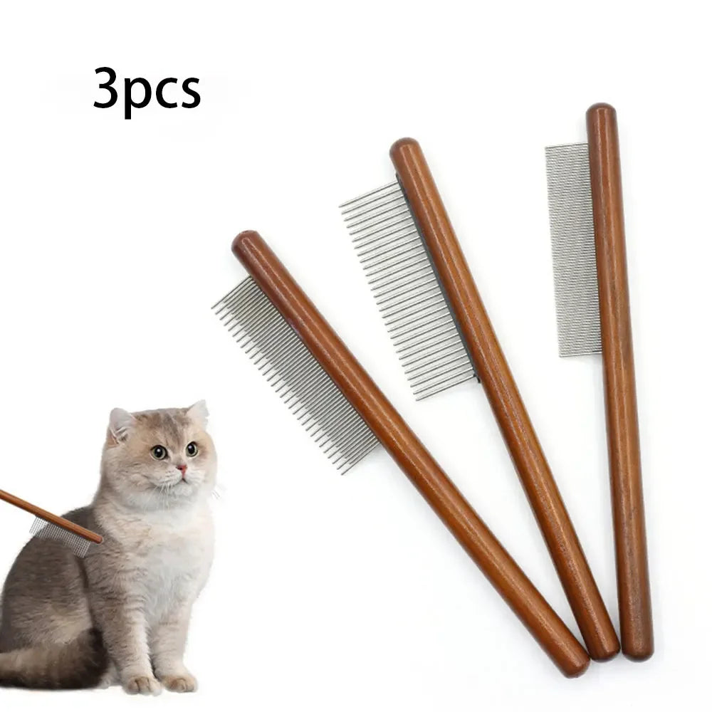 Stainless Steel Pet Hair Remover Comb with Wooden Handle